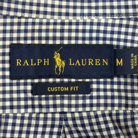 Ralph Lauren Custom Fit Gingham Button Down Shirt Mens Size Medium Blue White - Picture 3 of 6